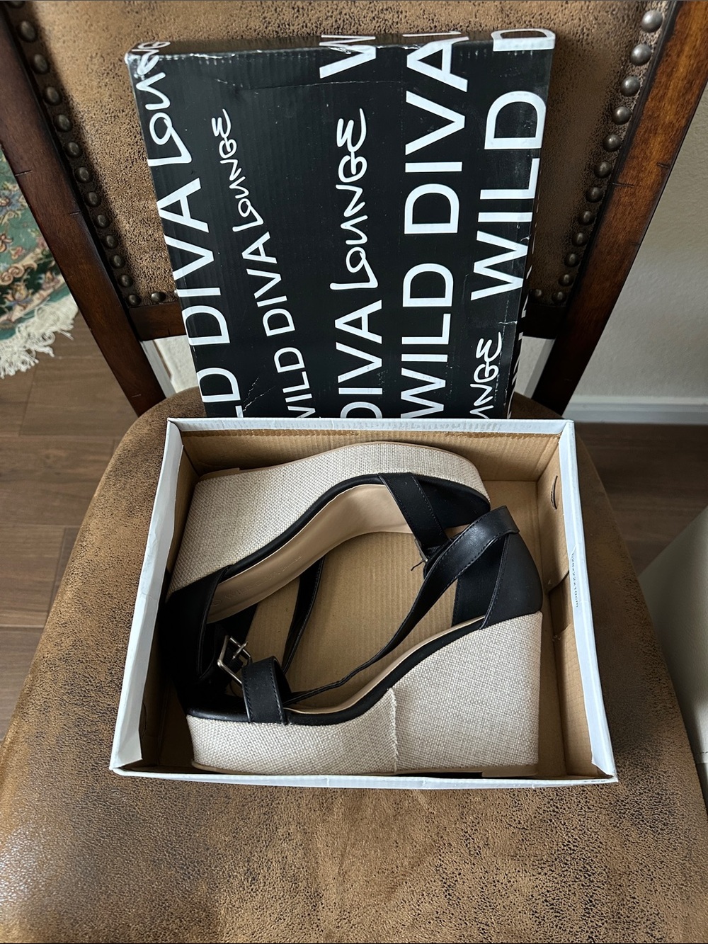 Wild Diva Black Strappy Wedge Sandals